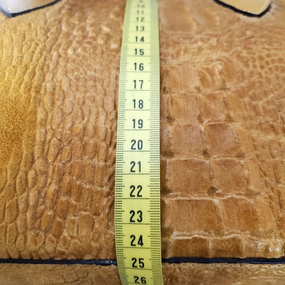 Mustard Yellow Croc-Embossed Suede Satchel Handbag - Picture 7 of 10